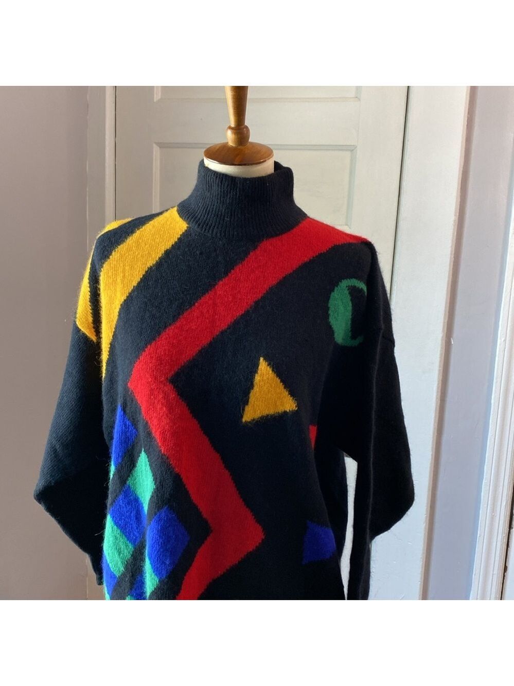 Vintage IB Sports Geometric Color Block Angora Lambswool Blend Sweater, Size M - Picture 3 of 12